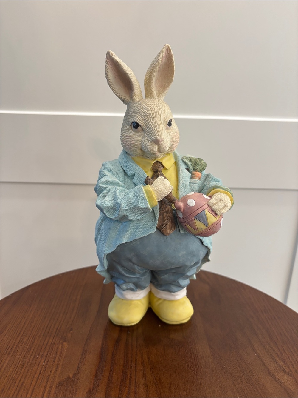 Easter Bunny Figurine in Pastel Blue and Yellow - Decorative Home Accent
